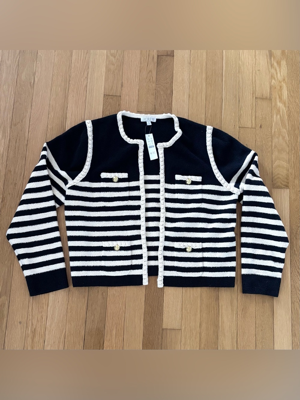 New J Crew Odette Bouclé Cardigan Jacket XL Womens Striped Sweater NWT